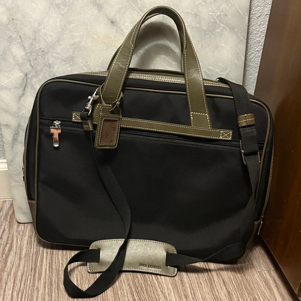 Jack Georges laptop bag canvas with leather trim zippered briefcase